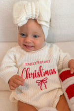 Personalized Baby Christmas Romper – Chunky Knit Frill Outfit, Holiday Newborn Gift