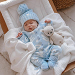 Baby Blue Abstract Print Knit Romper for Baby Boys – Long Sleeve Button-Up Fall & Winter Baby Outfit