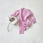 Lilac Floral Print Knit Romper for Baby Girls – 100% Cotton Long Sleeve Fall & Winter Baby Outfit