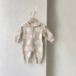 Floral Print Hooded Knit Romper for Baby – Zip-Up Long Sleeve Fall & Winter Baby Outfit
