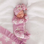 Lilac Floral Print Knit Romper for Baby Girls – 100% Cotton Long Sleeve Fall & Winter Baby Outfit