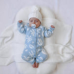 Baby Blue Abstract Print Knit Romper for Baby Boys – Long Sleeve Button-Up Fall & Winter Baby Outfit