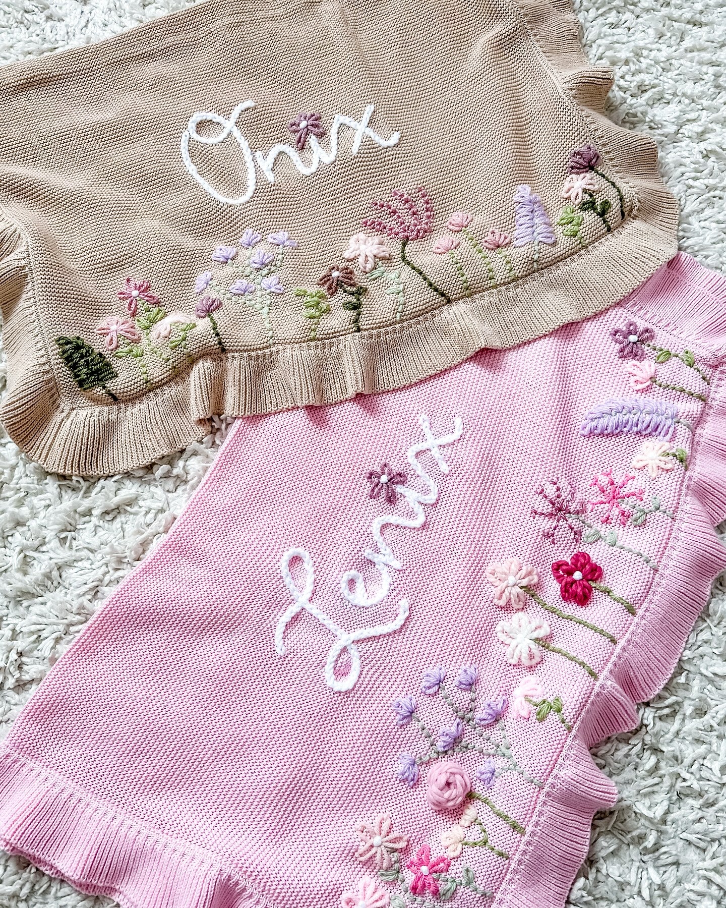Heavy-Duty Hand-Knitted Floral Name Blanket