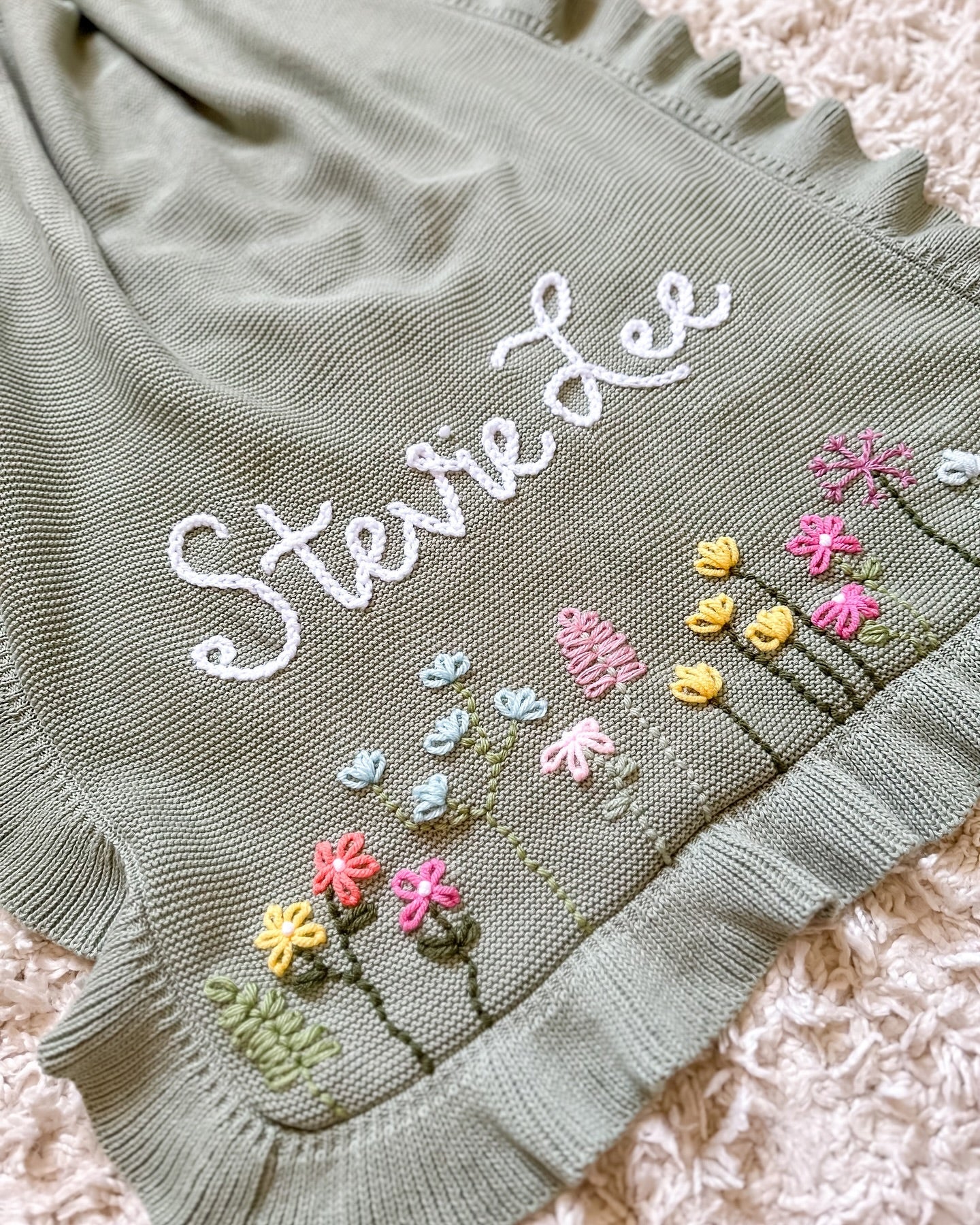 Heavy-Duty Hand-Knitted Floral Name Blanket
