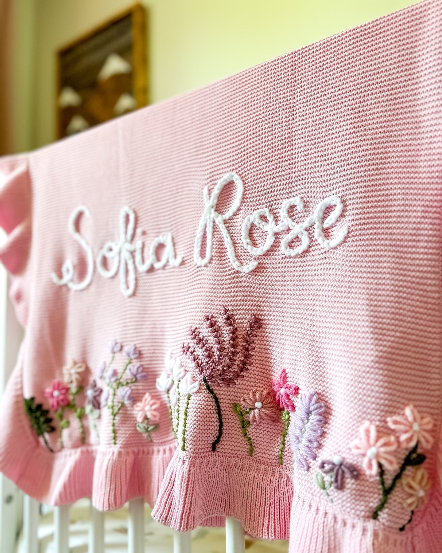 Heavy-Duty Hand-Knitted Floral Name Blanket