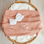 Personalized Embroidered Baby Name Blanket – Soft Cotton Knit Newborn Blanket, Baby Shower Gift