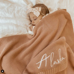 Personalized Embroidered Baby Name Blanket – Soft Cotton Knit Newborn Blanket, Baby Shower Gift