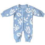 Baby Blue Abstract Print Knit Romper for Baby Boys – Long Sleeve Button-Up Fall & Winter Baby Outfit