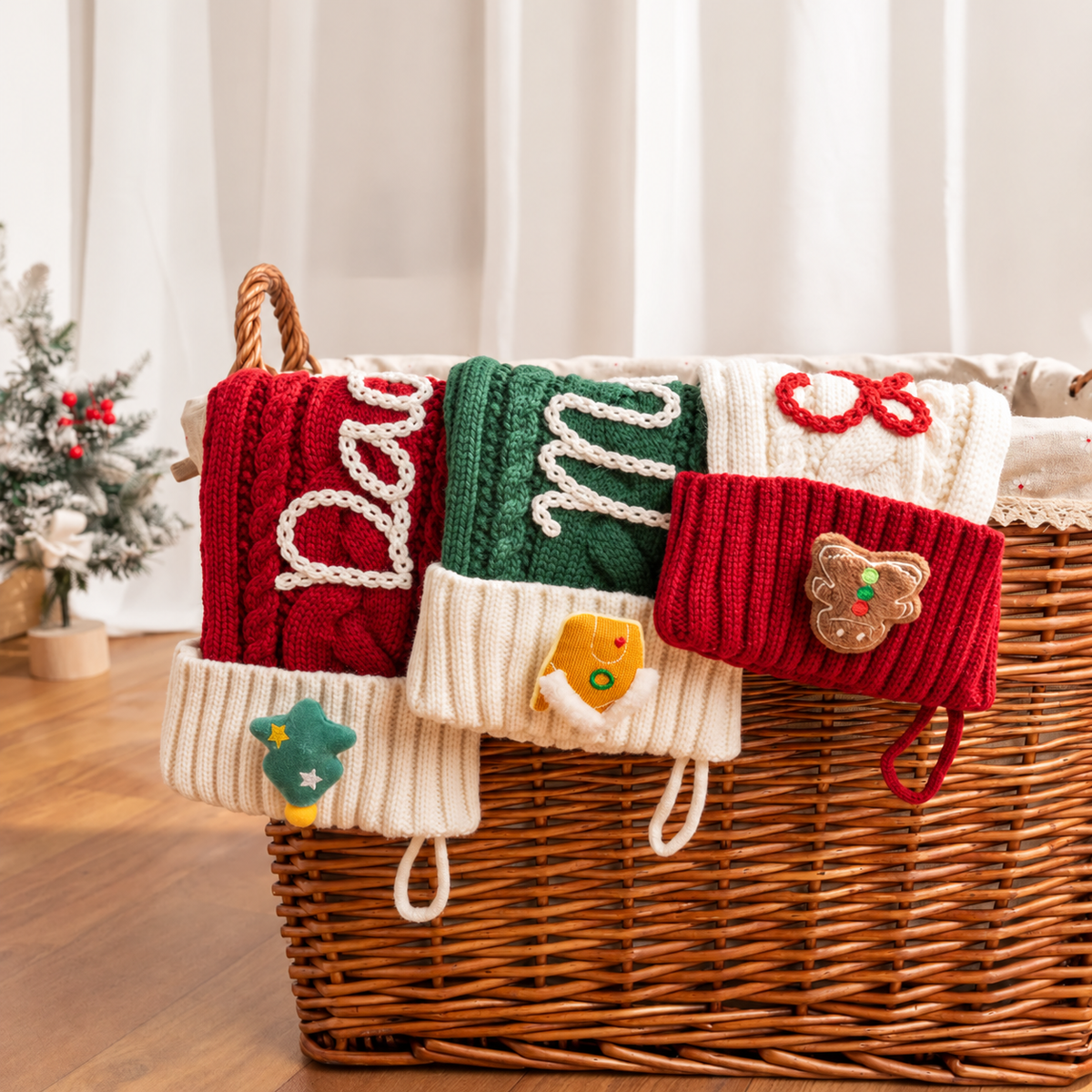 Custom Name Knitted Stockings, Large 18” Embroidered Customized Stocking -B