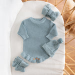 Personalized Baby Knit Gift Set – Romper, Beanie & Booties, Custom Newborn Outfit Bundle