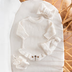 Personalized Baby Knit Gift Set – Romper, Beanie & Booties, Custom Newborn Outfit Bundle