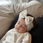 Personalized Baby Bow Headband – Hand Embroidered Name, Waffle Knit