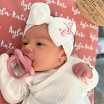 Personalized Baby Bow Headband – Hand Embroidered Name, Waffle Knit