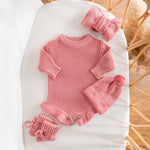 Personalized Baby Knit Gift Set – Romper, Beanie & Booties, Custom Newborn Outfit Bundle