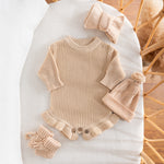 Personalized Baby Knit Gift Set – Romper, Beanie & Booties, Custom Newborn Outfit Bundle