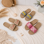 Personalized Crochet Straw Slide Sandals – Custom Name Beach Slippers for Bride, Bridesmaid & Mothers Day