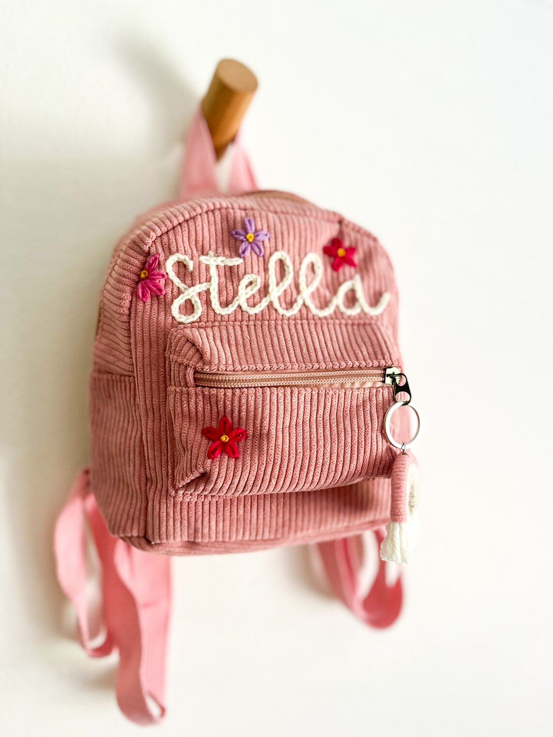 Hand embroidered personalised kids mini backpack