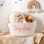 Personalized Baby Gift Basket – Custom Name Cotton Rope Storage Bin, Nursery Organizer, Baby Shower Gift