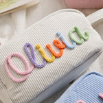 Personalized Name Corduroy Pencil Case – Custom Kids Zipper Pouch, Baby Shower Gift, Makeup Bag, Back to School