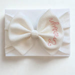 Personalized Baby Bow Headband – Hand Embroidered Name, Waffle Knit