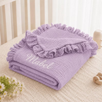 Personalized Floral Baby Blanket, Embroidered Name Ruffle Quilt, Newborn Gift