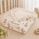Personalized Floral Baby Blanket, Embroidered Name Ruffle Quilt, Newborn Gift