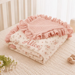 Personalized Floral Baby Blanket, Embroidered Name Ruffle Quilt, Newborn Gift