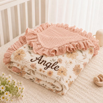Personalized Floral Baby Blanket, Embroidered Name Ruffle Quilt, Newborn Gift