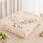 Personalized Floral Baby Blanket, Embroidered Name Ruffle Quilt, Newborn Gift