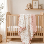 Personalized Floral Baby Blanket, Embroidered Name Ruffle Quilt, Newborn Gift