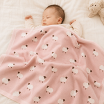 Knit Sheep Baby Blanket, 100% Cotton Nursery Blanket, Soft Newborn Swaddle Gift