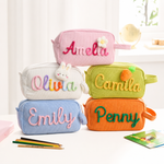 Personalized Name Corduroy Pencil Case – Custom Kids Zipper Pouch, Baby Shower Gift, Makeup Bag, Back to School
